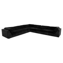 Custom-Made Black Velvet Sectional Sofa