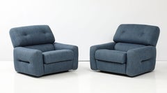 Custom Made Blue Linen Lounge Chair, United States