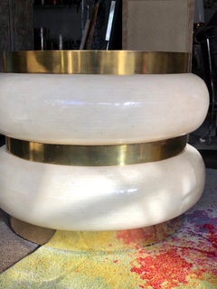 Custom Made Monumental Inlaid Bone & Brass Modern Round Dining Table by Gary Jon