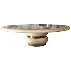 Custom Made Monumental Inlaid Bone & Brass Modern Round Dining Table by Gary Jon