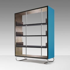 Custom-Made Bookcase With Adjustable Shelves, Plated Metal And Lacquered Wood
