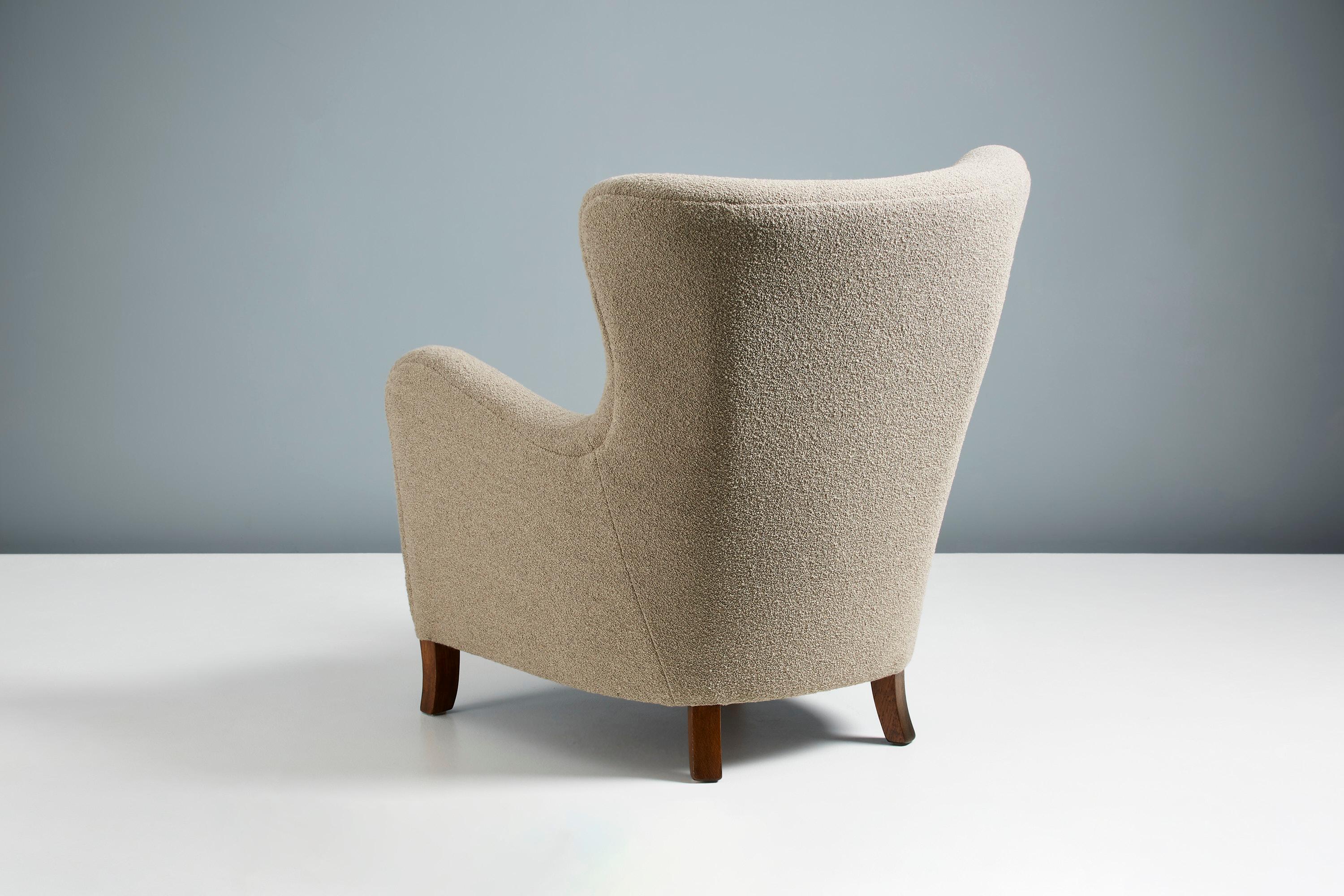 Custom Made Boucle Sampo Wing Chair For Sale 5