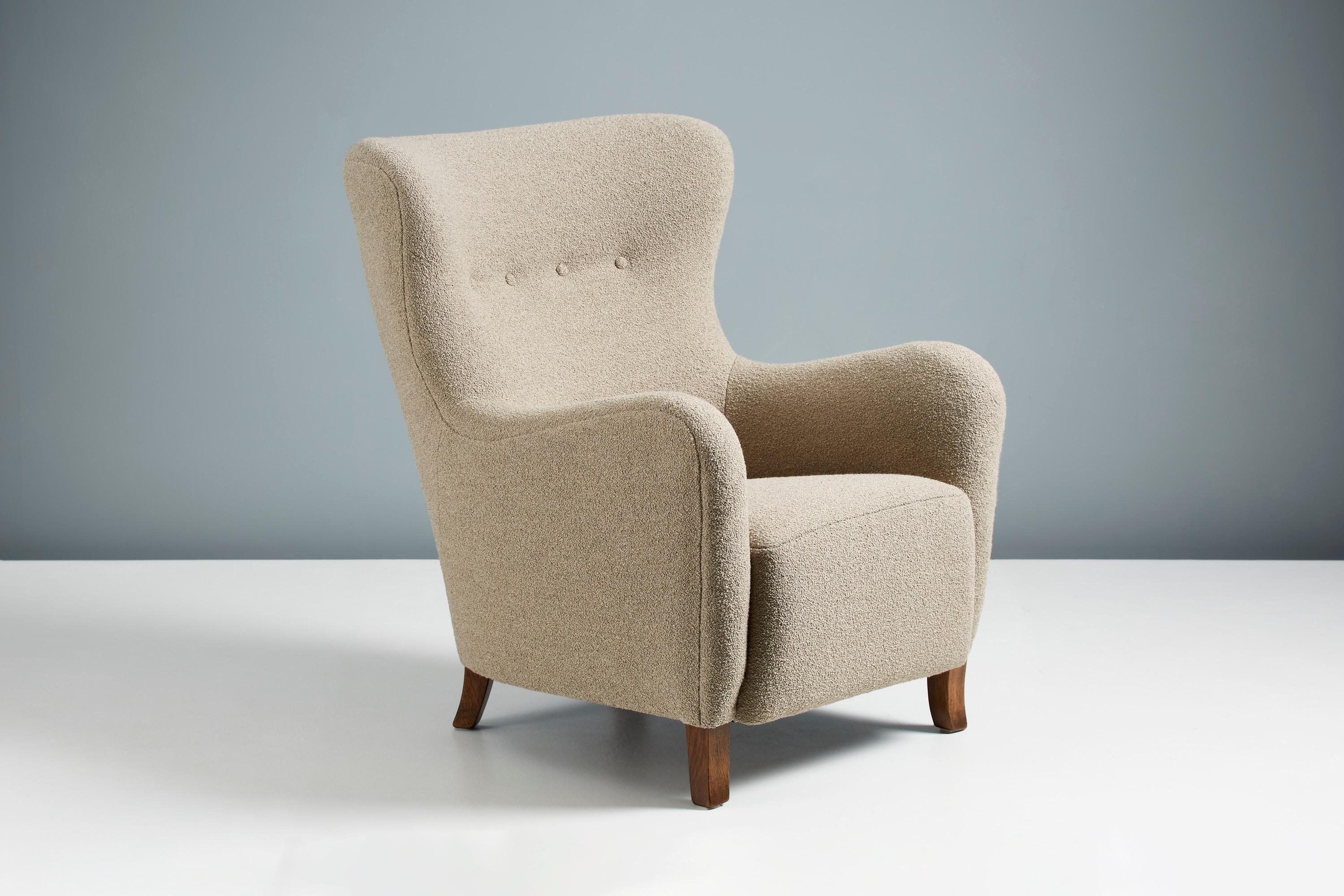 Custom Made Boucle Sampo Wing Chair For Sale 8