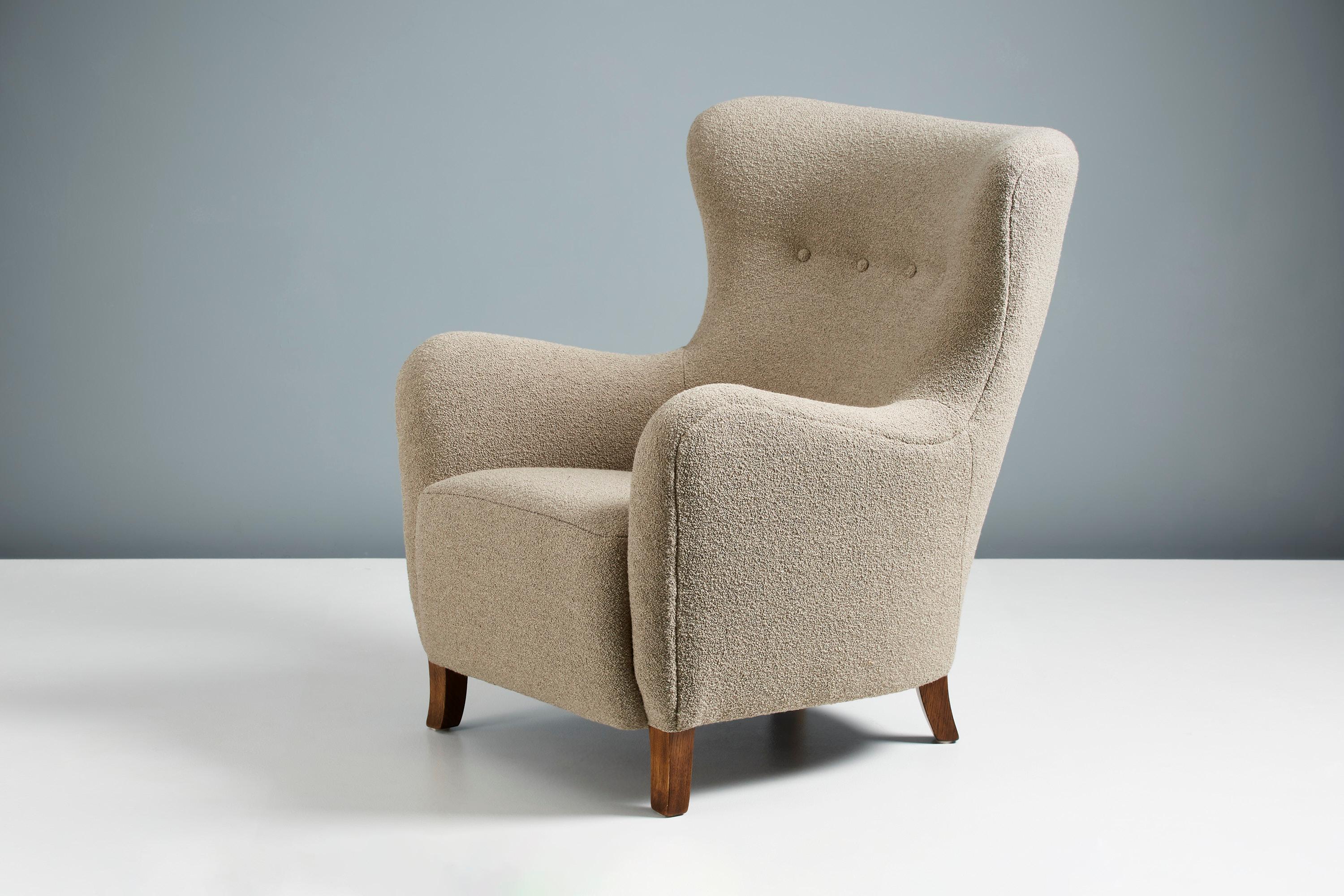 Custom Made Boucle Sampo Wing Chair For Sale 3