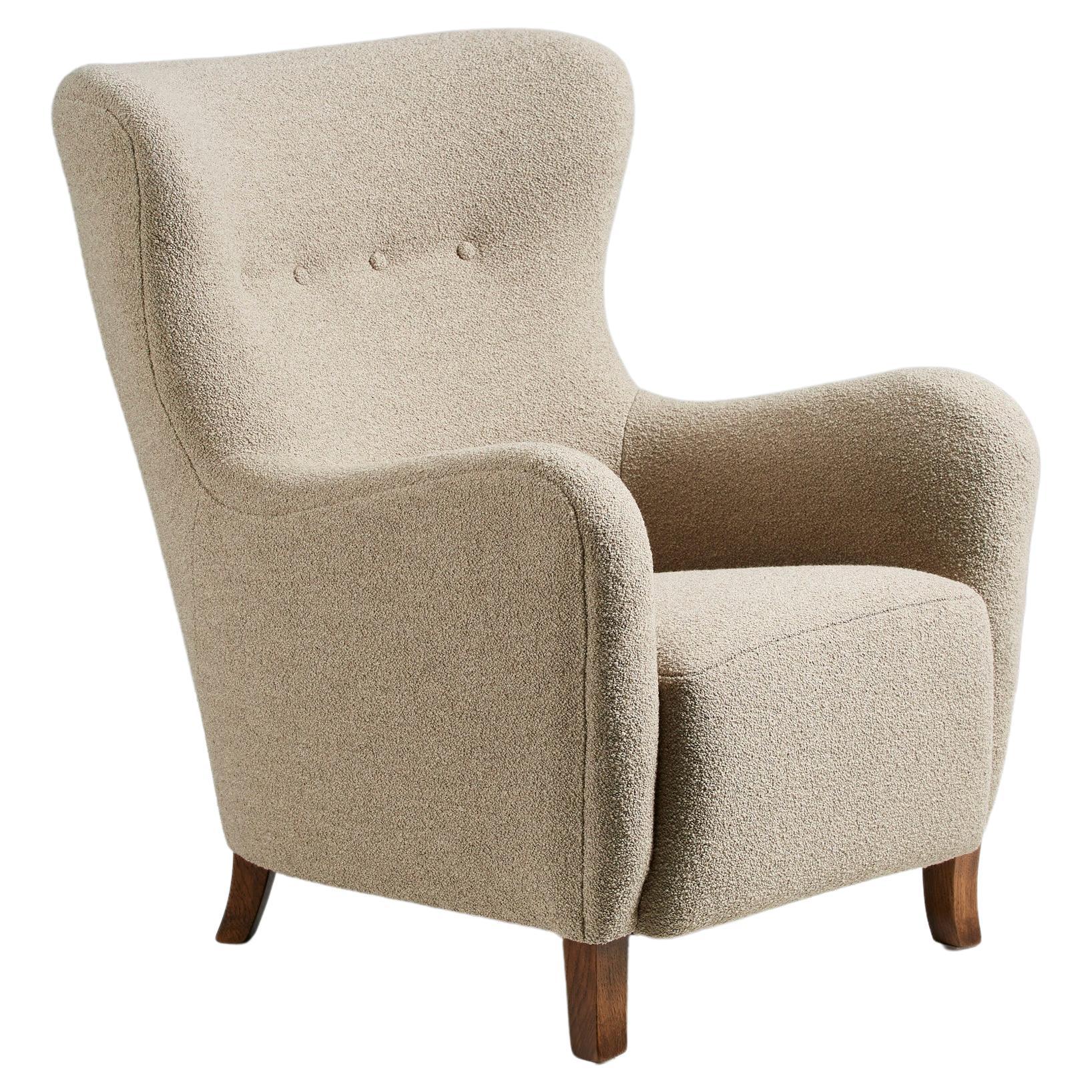 Custom Made Boucle Sampo Wing Chair For Sale