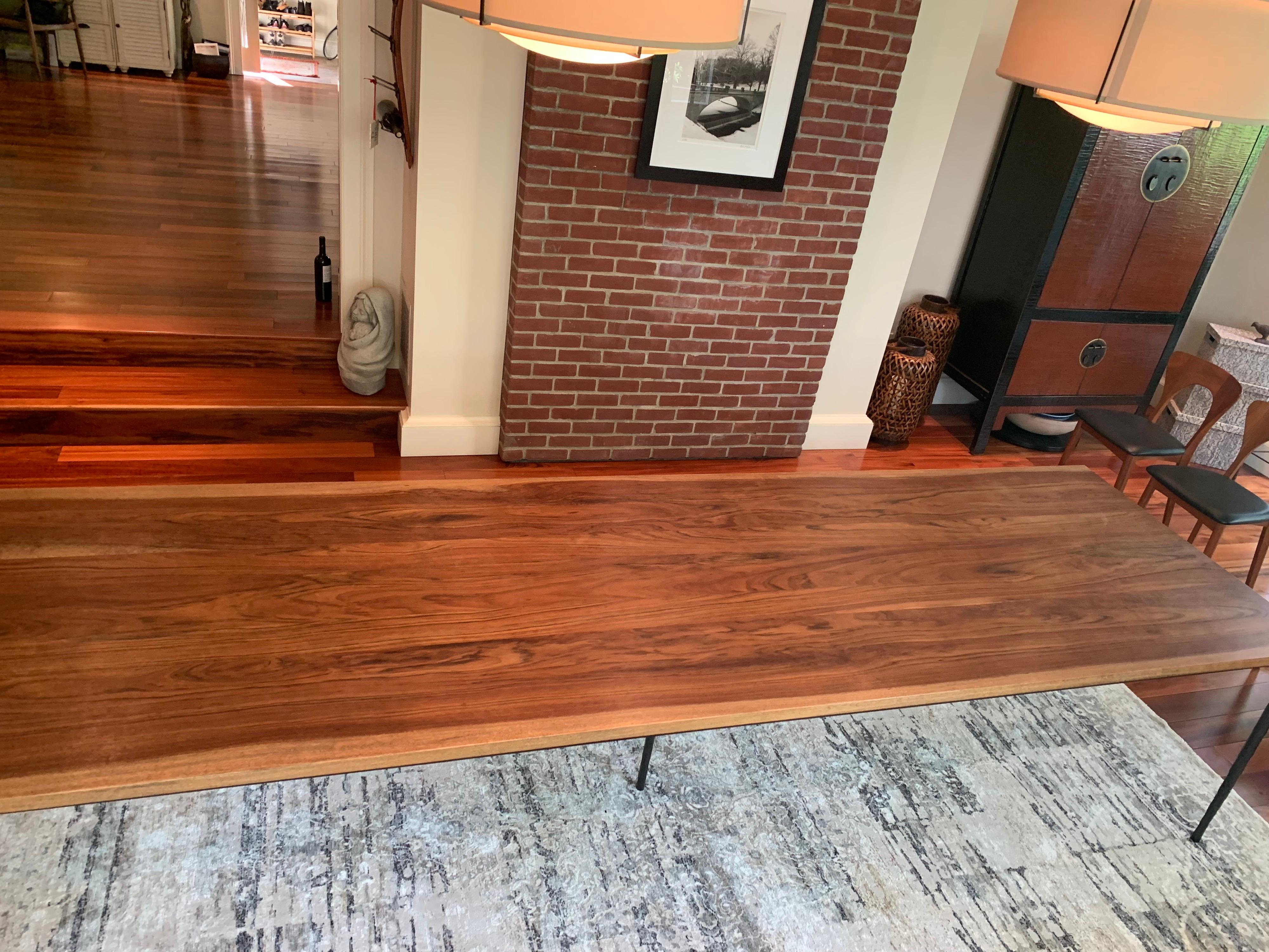 Custom-made Brazilian Walnut & Steel Hammered Leg Long Dining Table For Sale 6