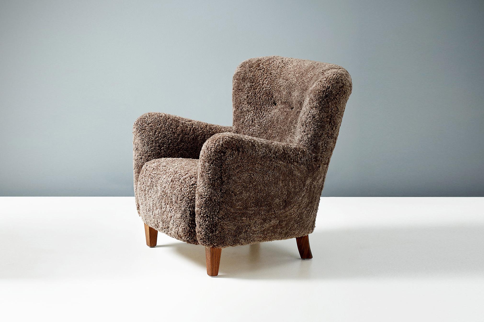 Custom Made Brown Sheepskin Lounge Chair For Sale 1