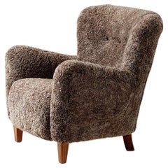 Custom Made Brown Sheepskin Lounge Chair