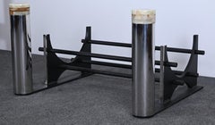 Custom Made Brueton Stainless Steel and Onyx Andirons, 1978