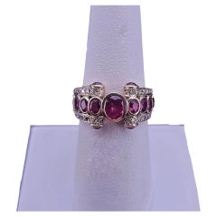 Custom Made Burmese Ring with Diamond & Oval Ruby in 18K Yellow Gold