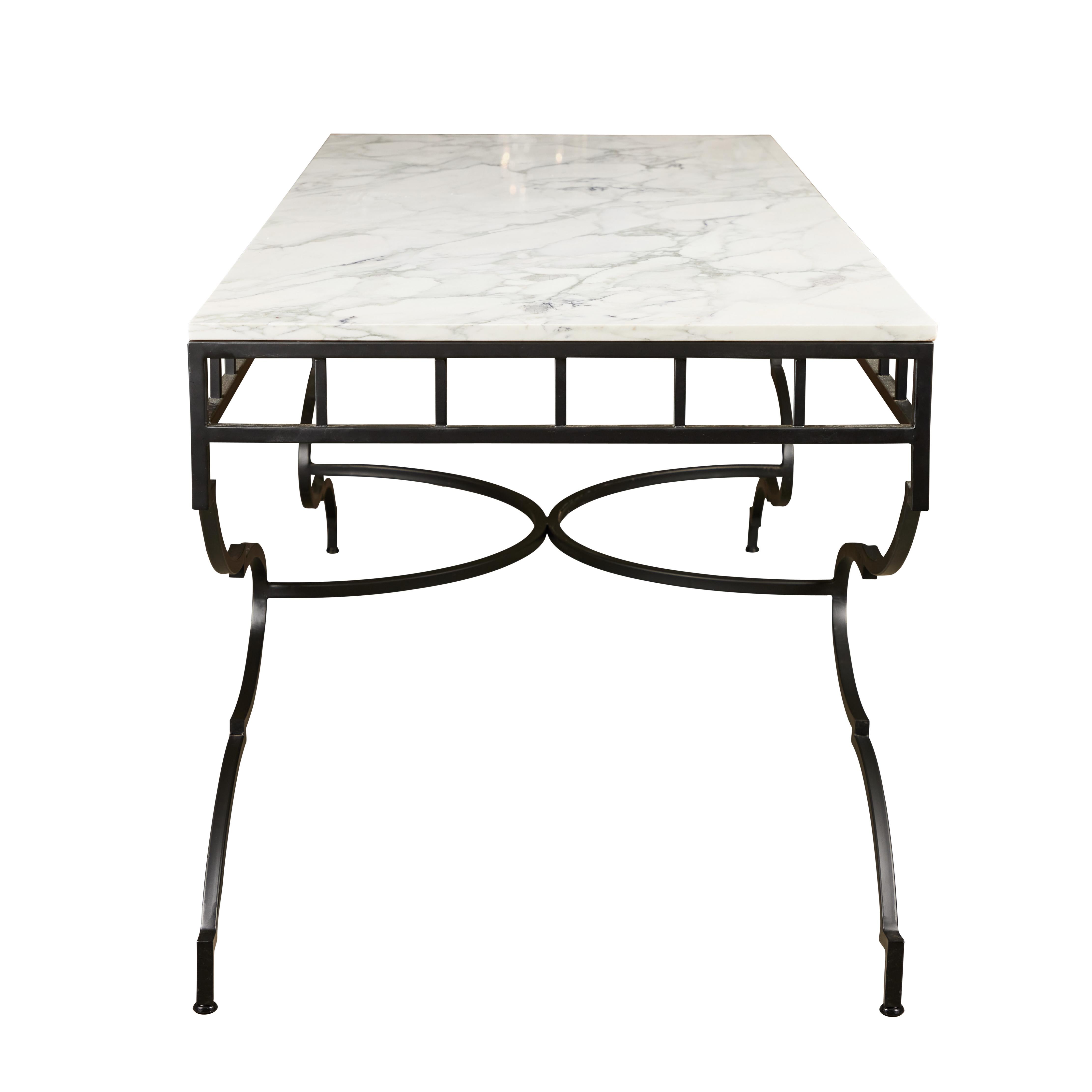Custom Made Calacatta Verde Marble + Iron Console Table In New Condition For Sale In Pasadena, CA