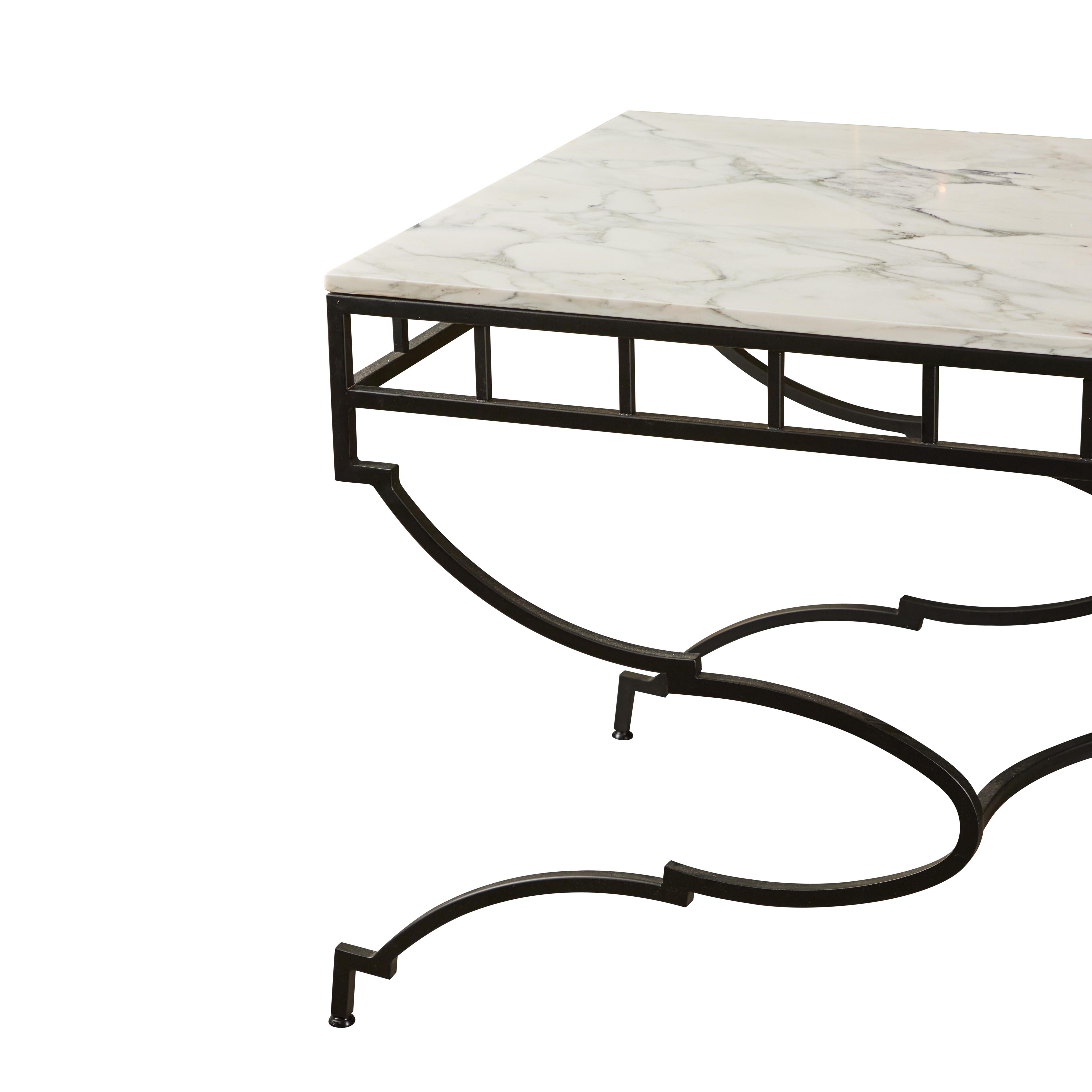 Contemporary Custom Made Calacatta Verde Marble + Iron Console Table For Sale