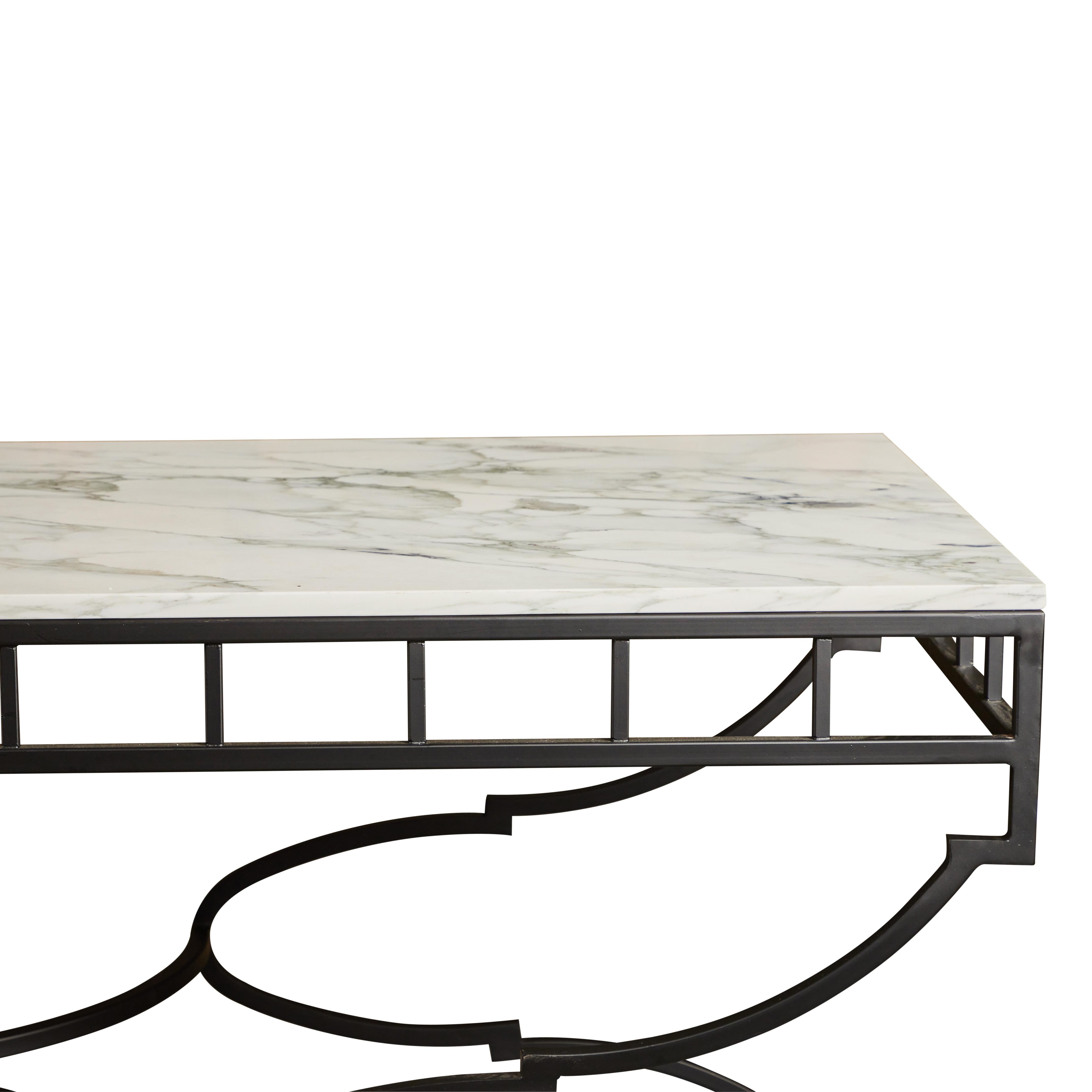 Custom Made Calacatta Verde Marble + Iron Console Table For Sale 1