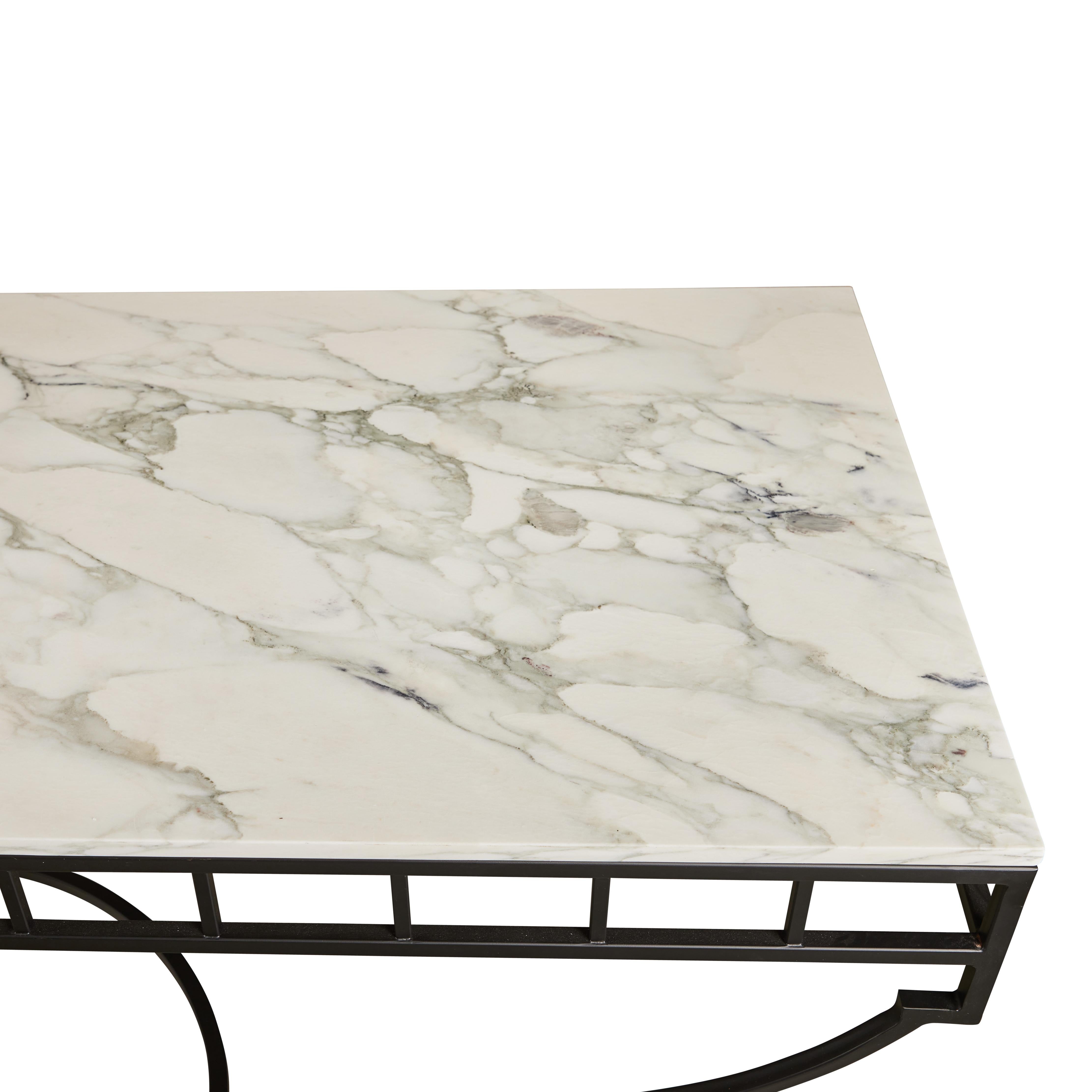 Custom Made Calacatta Verde Marble + Iron Console Table For Sale 2