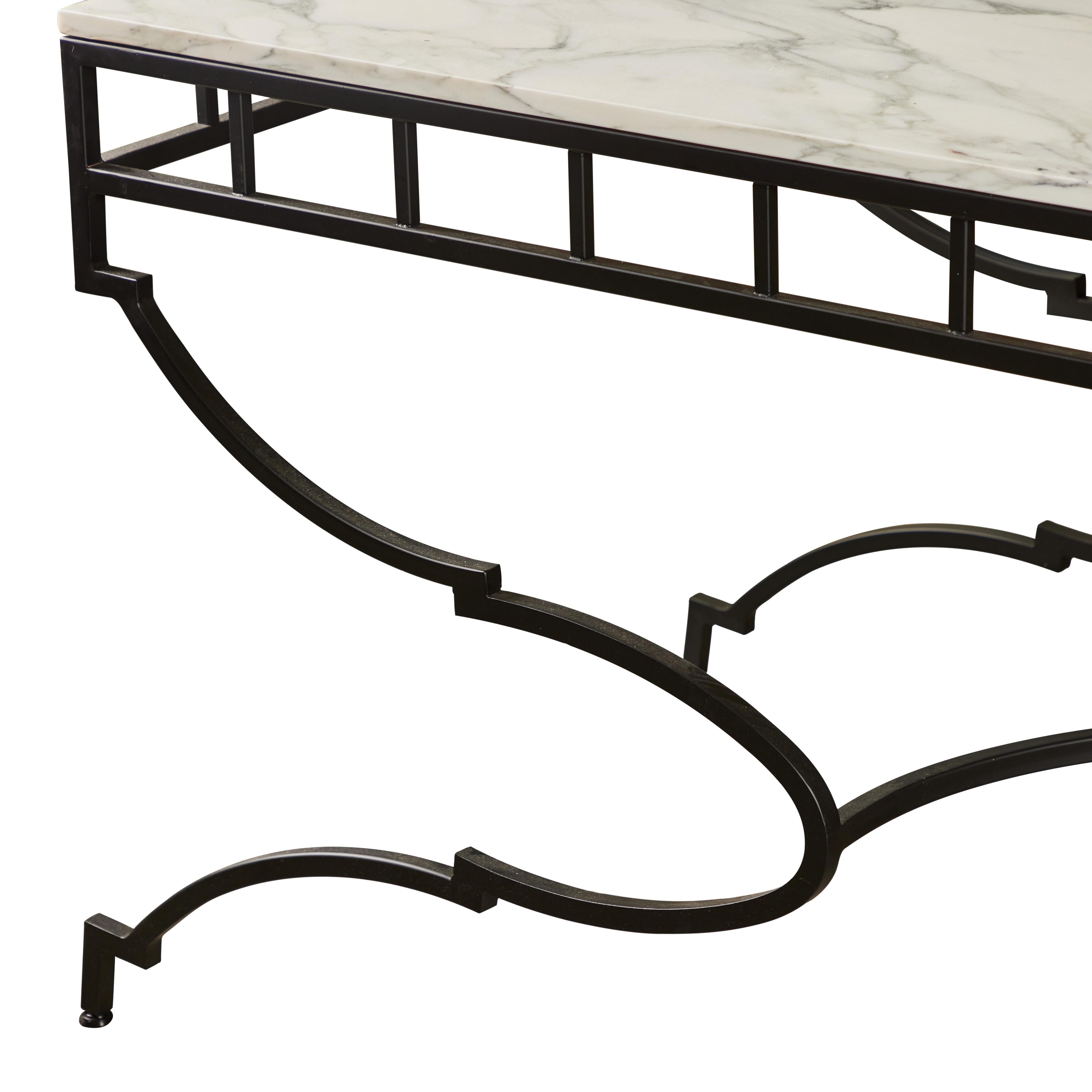 Custom Made Calacatta Verde Marble + Iron Console Table For Sale 3
