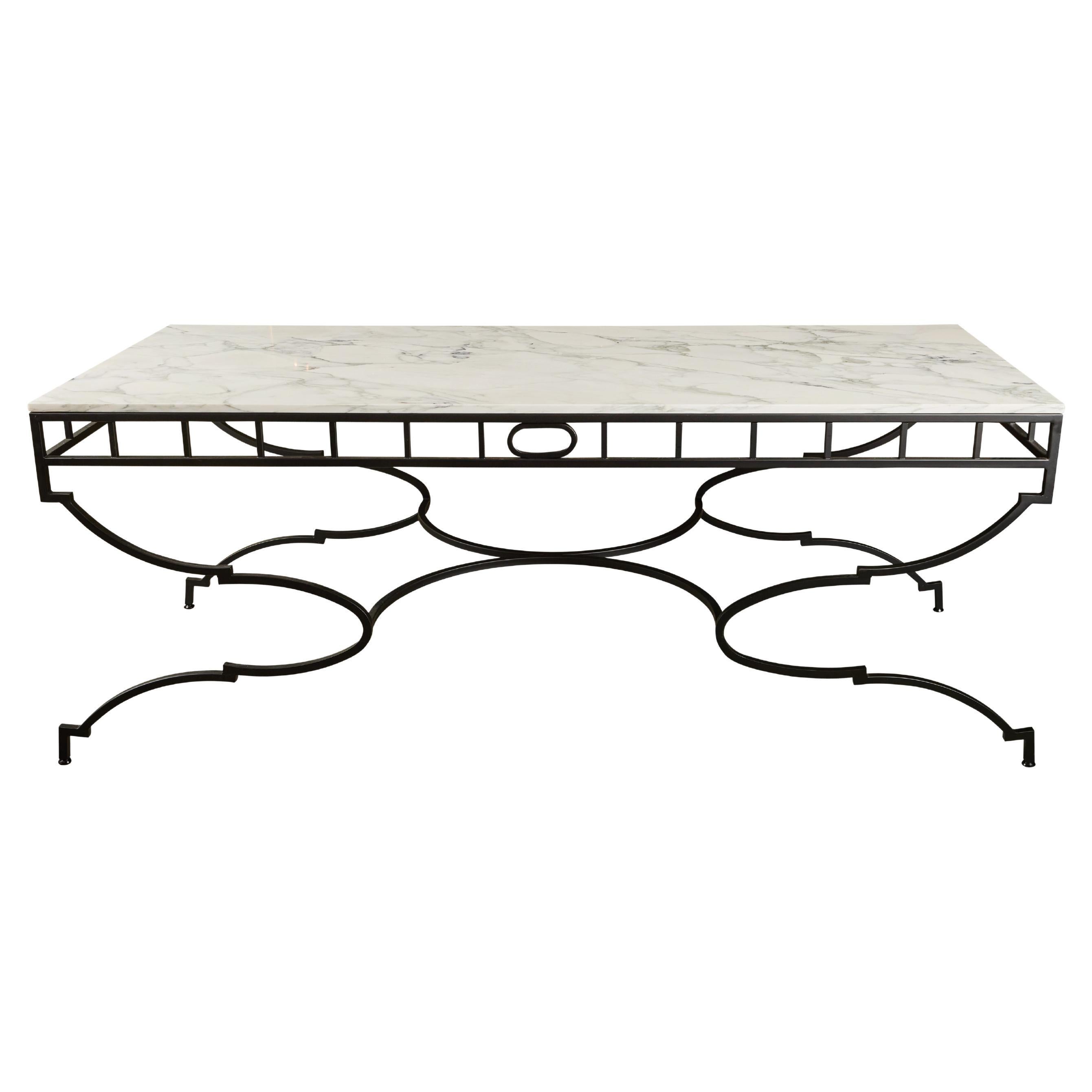 Custom Made Calacatta Verde Marble + Iron Console Table For Sale