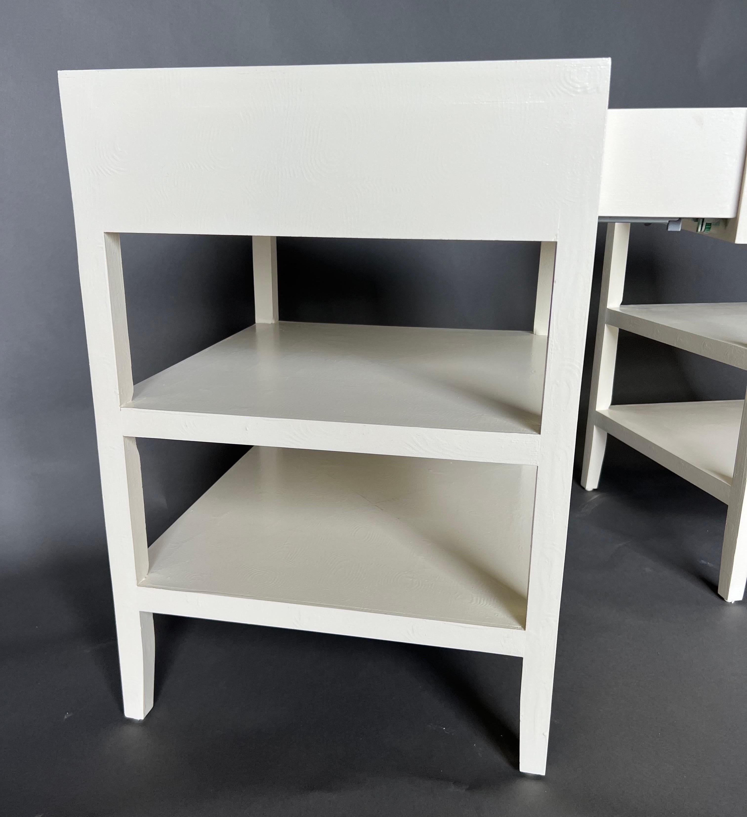 Custom made Caroline side table with single drawer by The Fabulous Things- seen here in light sand faux bois. Made to order in house by our cabinetmakers and hand painted in our custom finishes. Custom sizes and dimensions available 