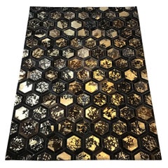 Used Custom Made  Castelluxe Hexagonal Brown and Gold Metallic Paint Hair on Hide Rug