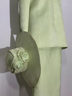 Custom Made Celadon Green Silk Quilted Pantsuit w Stovepipe Leg & Tunic Jacket
