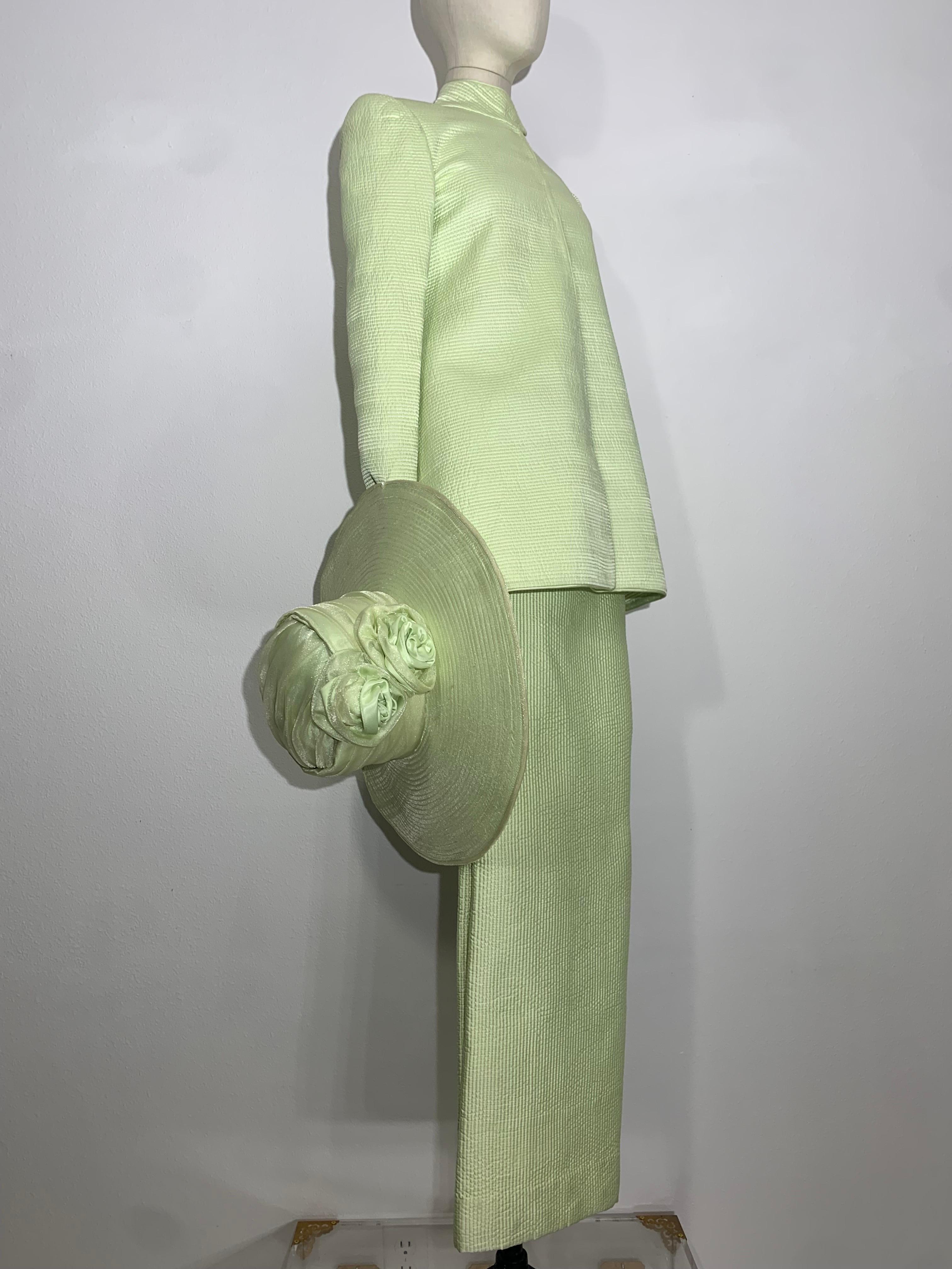 Maßgefertigter Celadon-Hosenanzug aus grüner Seide mit gestepptem Hosenanzug mit Stovepipe-Bein und Tunikajacke Damen im Angebot