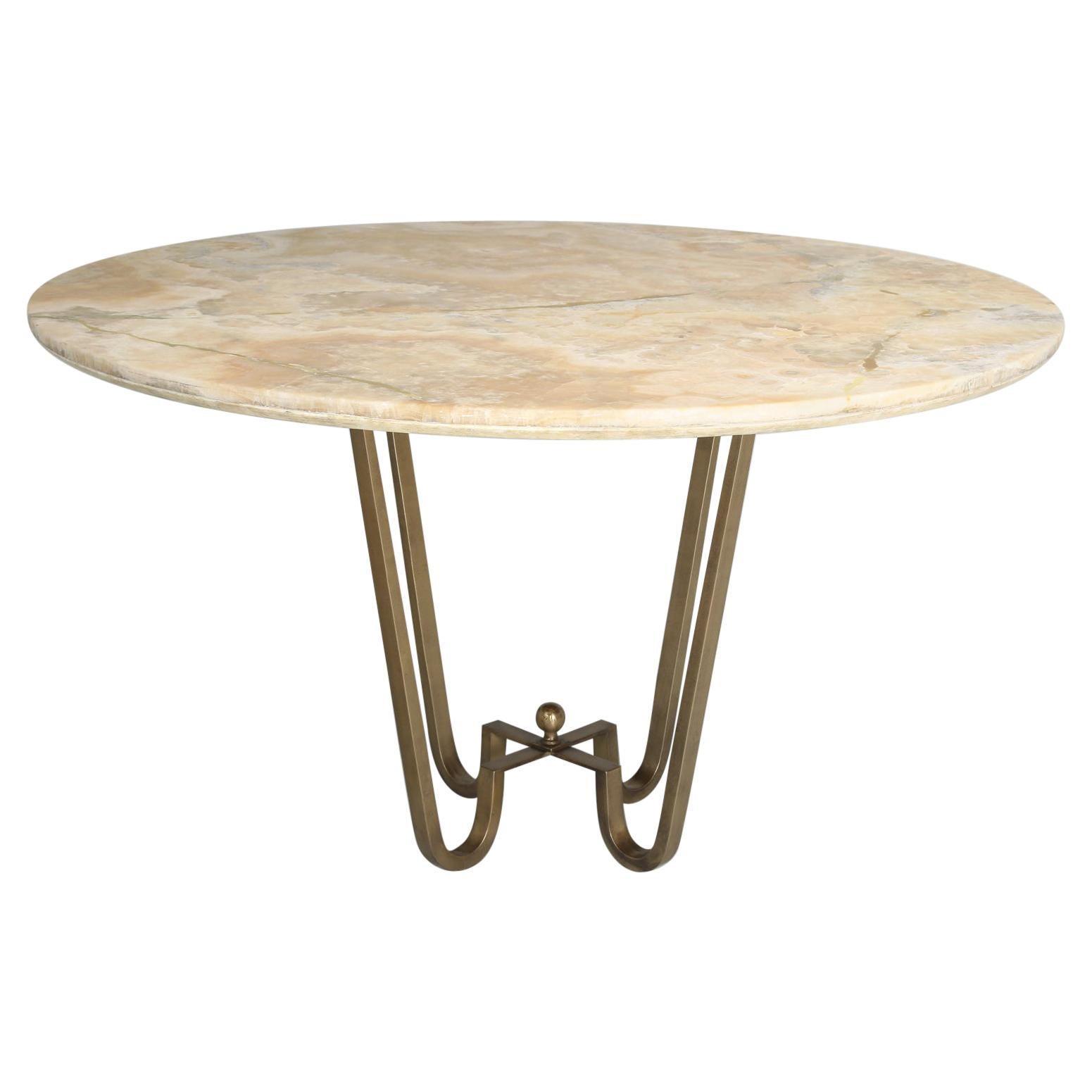 Custom-Made Center Hall Table in Cold Plated Bronze with Onyx Top in Most Sizes For Sale