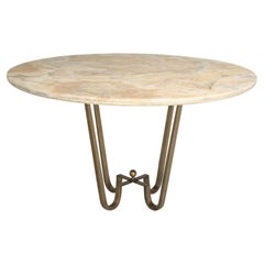Custom-Made Center Hall Table in Cold Plated Bronze with Onyx Top in Any Size