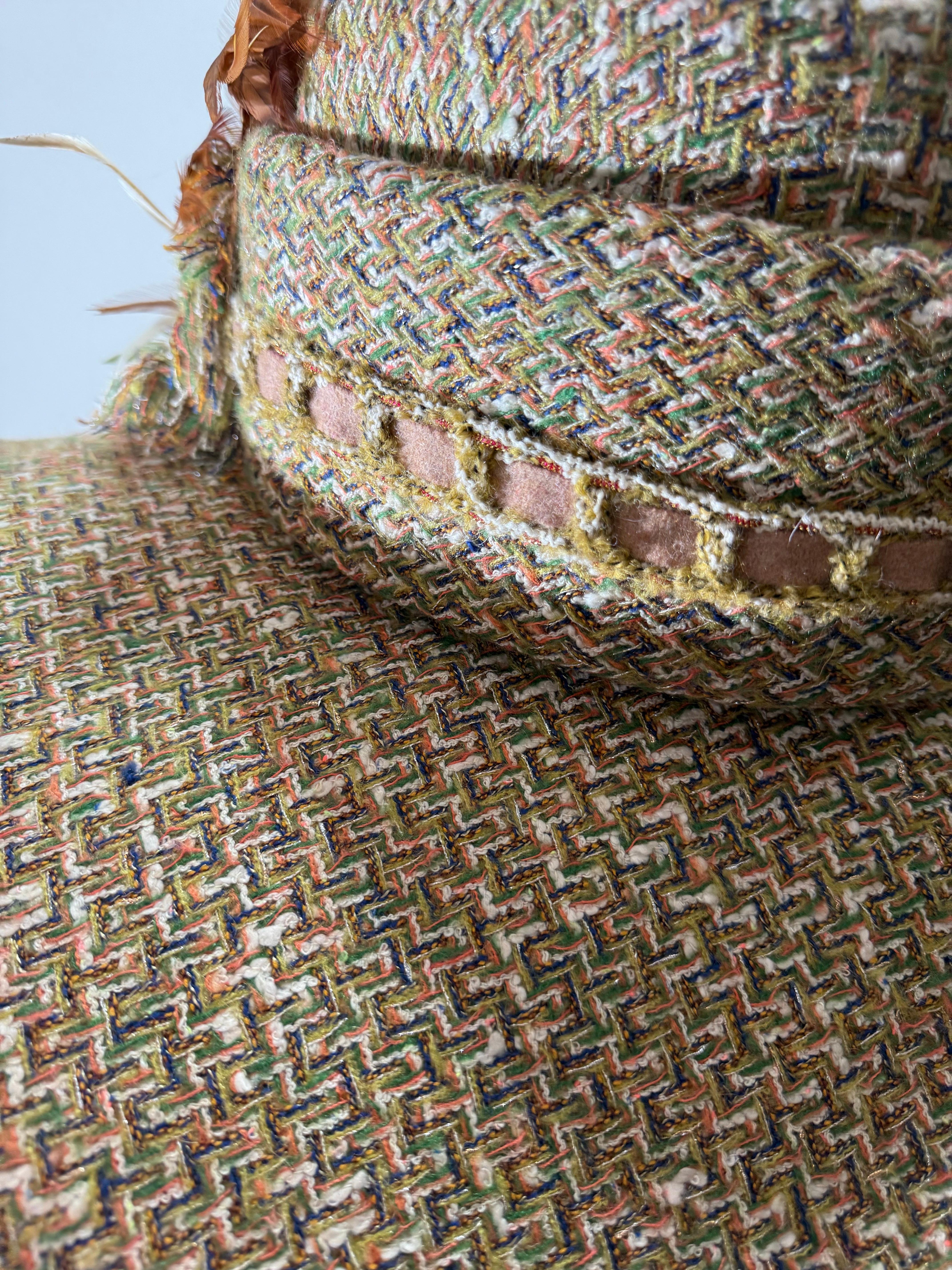 Custom Made Chanel Tweed Fabric Floppy Wide Brim Hat w Rounded Crown & Feathers For Sale 5