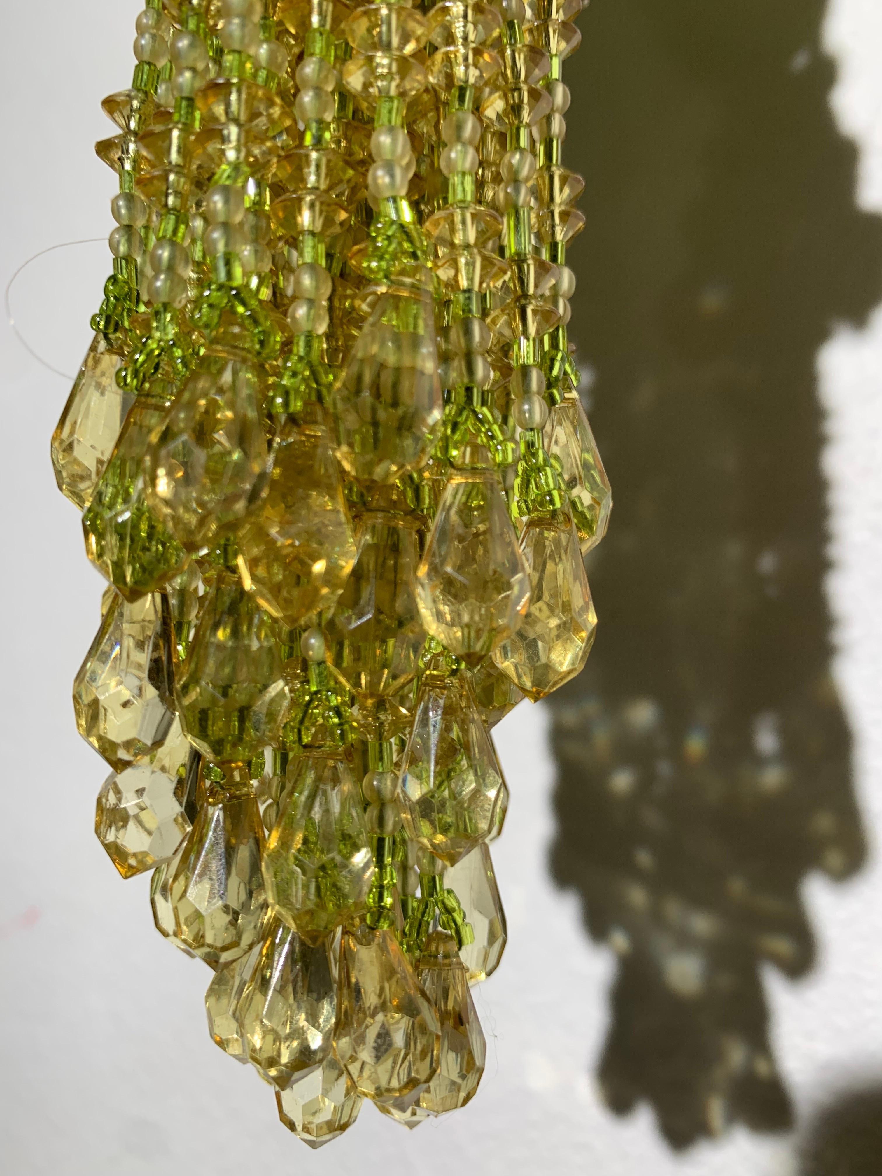 Women's Custom-Made Chartreuse Shimmery Silk Organza Floral Handbag w Bead Tassel For Sale