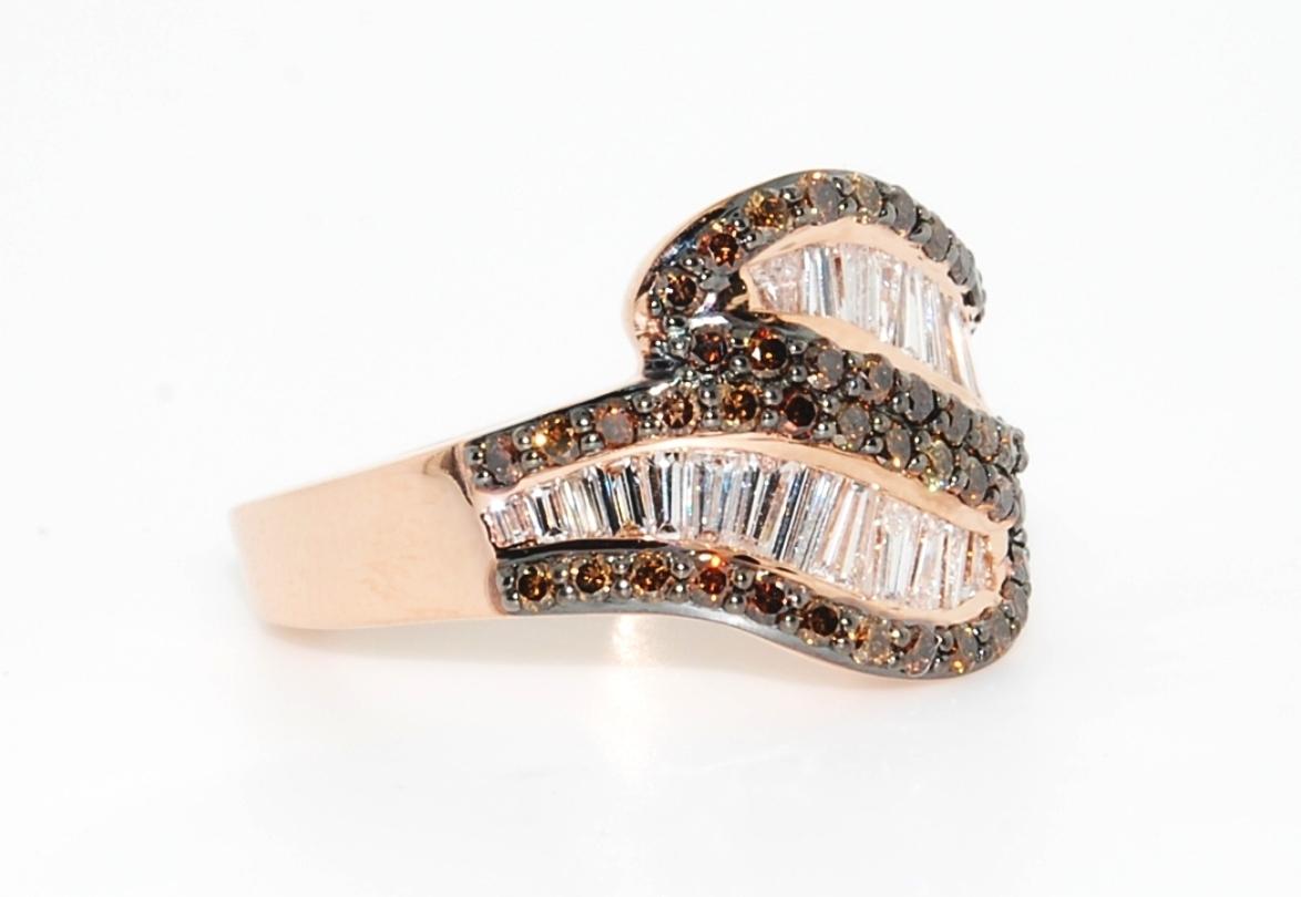 Baguette Cut Custom Made Coco and Colorless Diamond Fashion Band in 14 Karat Rose Gold For Sale