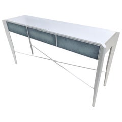 Custom Made Console High Gloss White and Color Effect Antique Glass