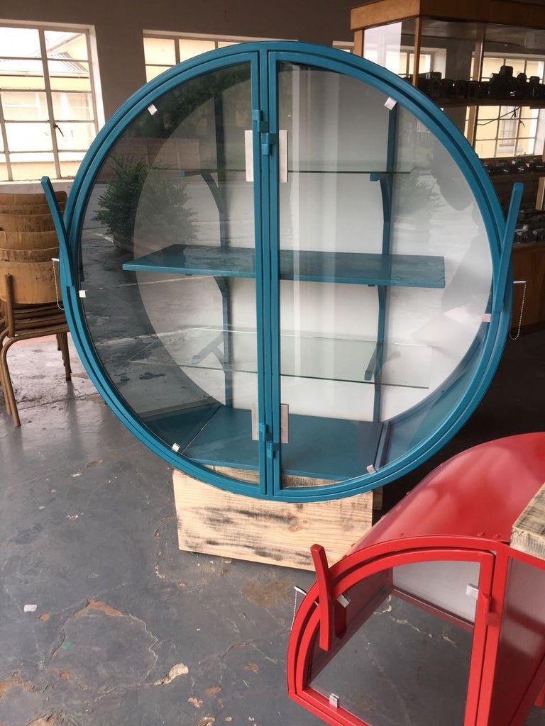 Custom Made Contemporary Art Deco Display in Steel, Glass and