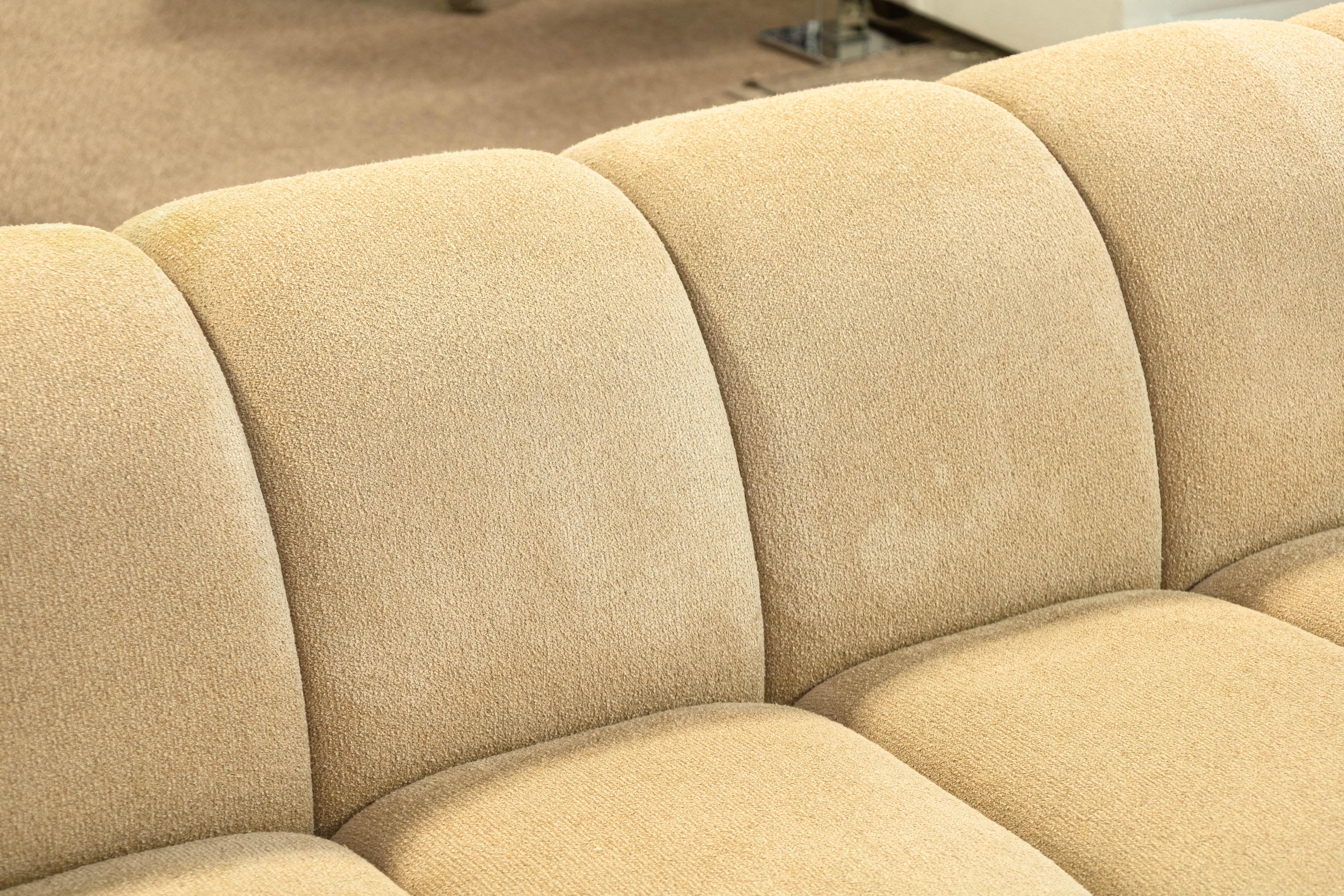 Unknown Custom Made Contemporary Modern Beige Boucle Fabric Tufted Accent Sofa For Sale
