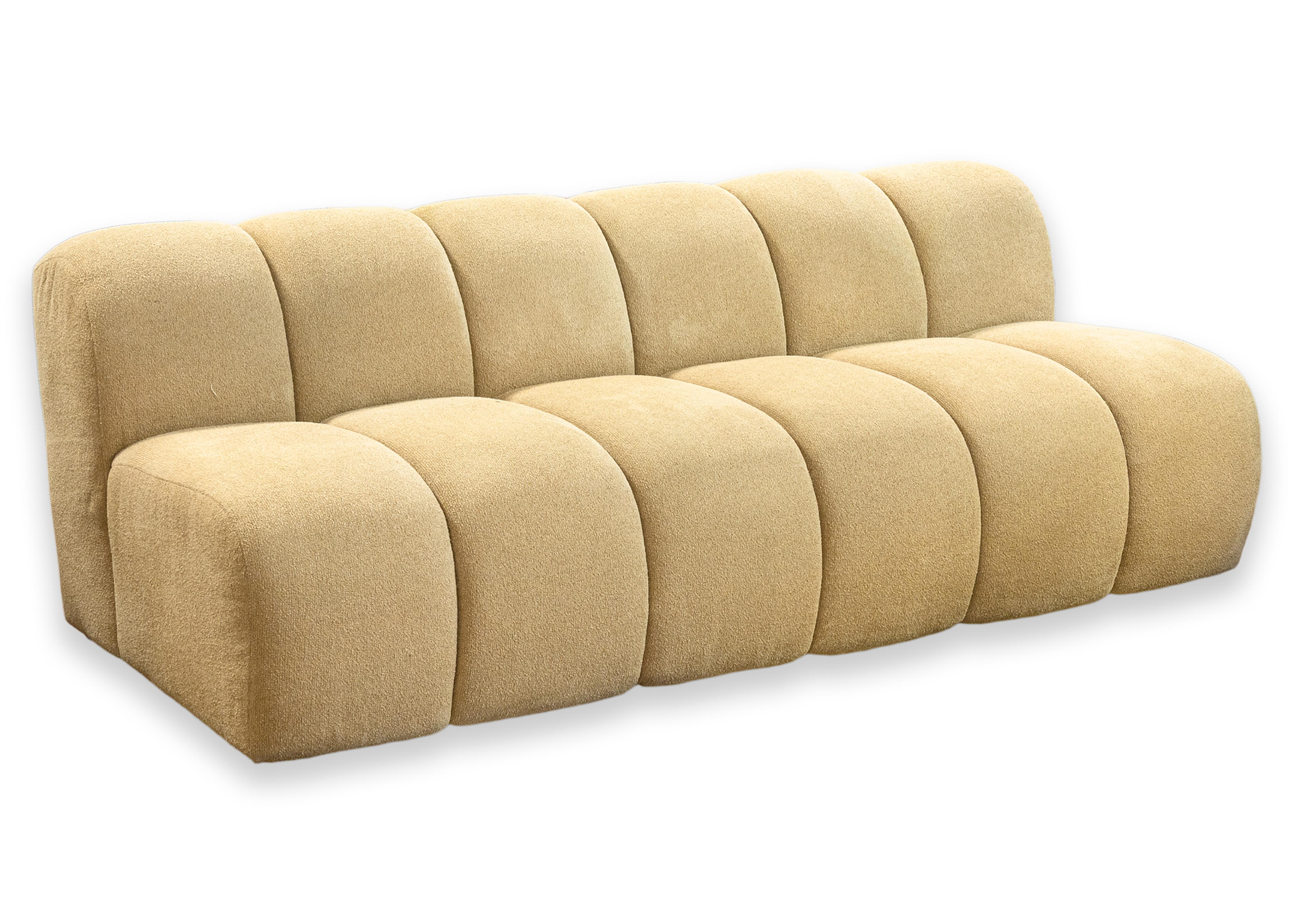 Custom Made Contemporary Modern Beige Boucle Fabric Tufted Accent Sofa For Sale 3