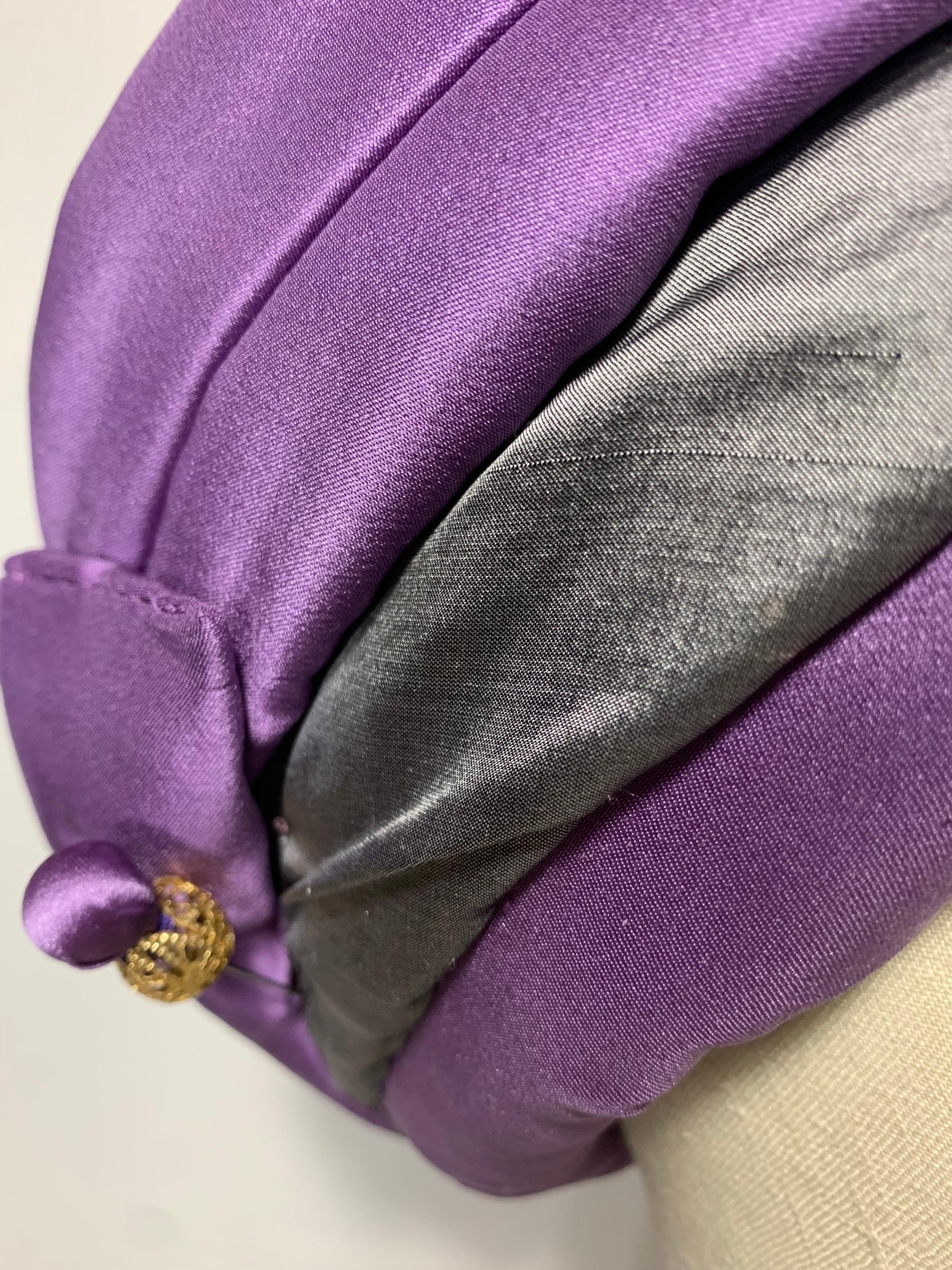 CUSTOM MADE Couture Purple & Gray Tufted & Draped Toque Turban w Hat Pin en vente 6