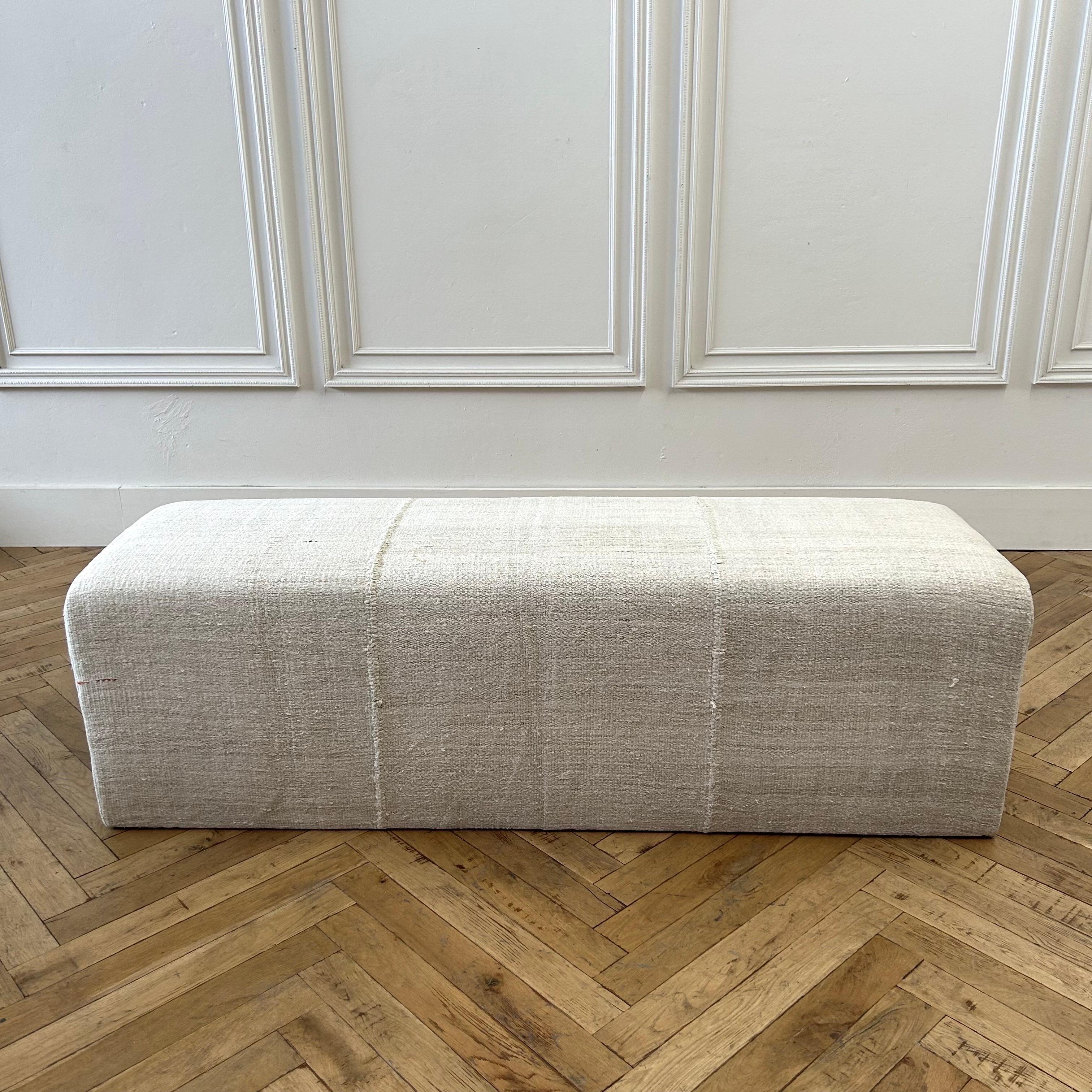 Contemporary Custom Made Cube Bench Style Vintage Turkish Rug Ottoman