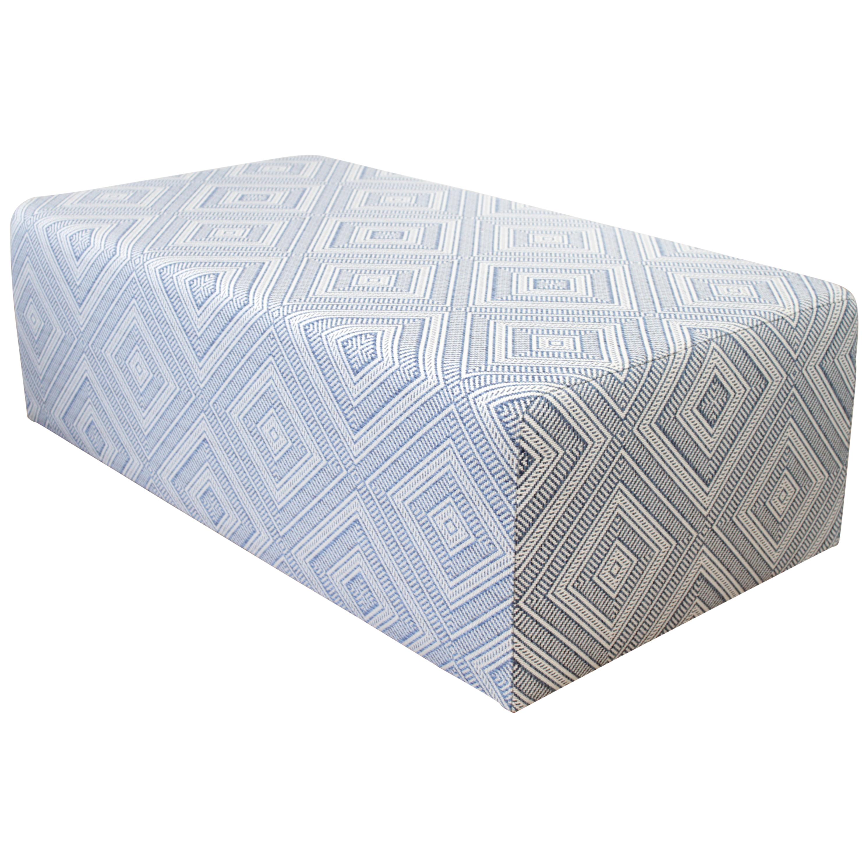 Custom Made Cube Cocktail Ottoman in Blue Diamond Fabric from France