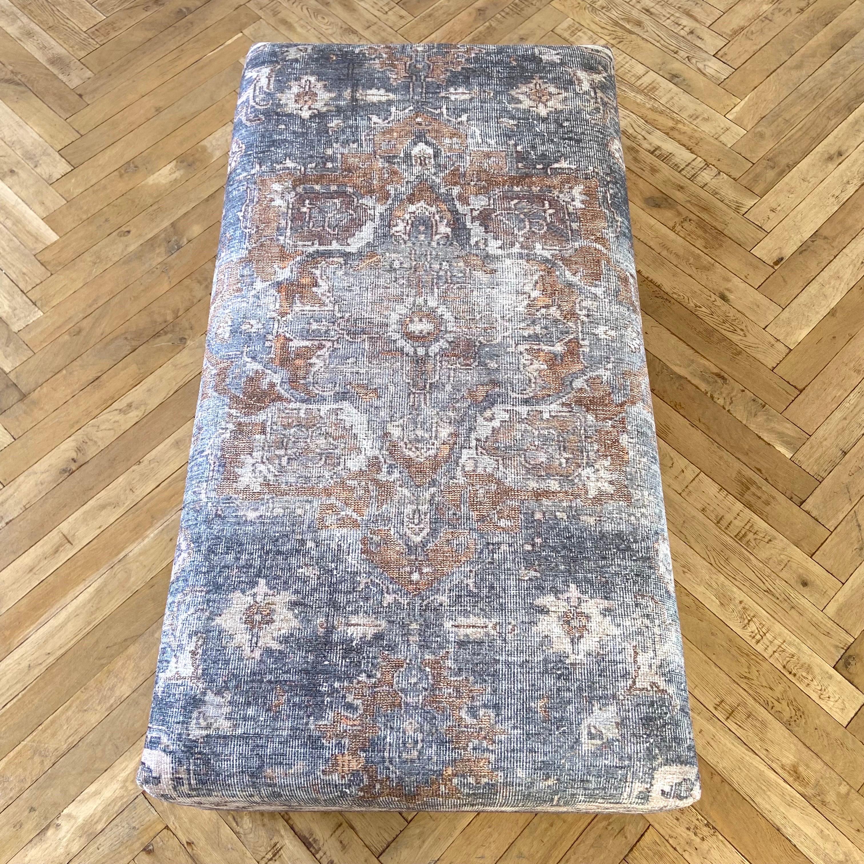 Custom Made Cube Ottoman in Vintage Turkish Rug Style For Sale 1