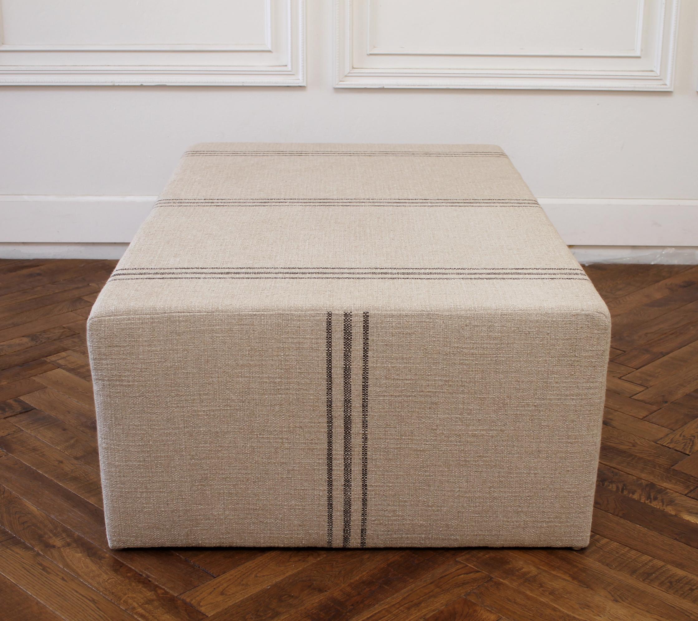 Custom Made Cube Ottoman with Tortola Style Upholstery 3