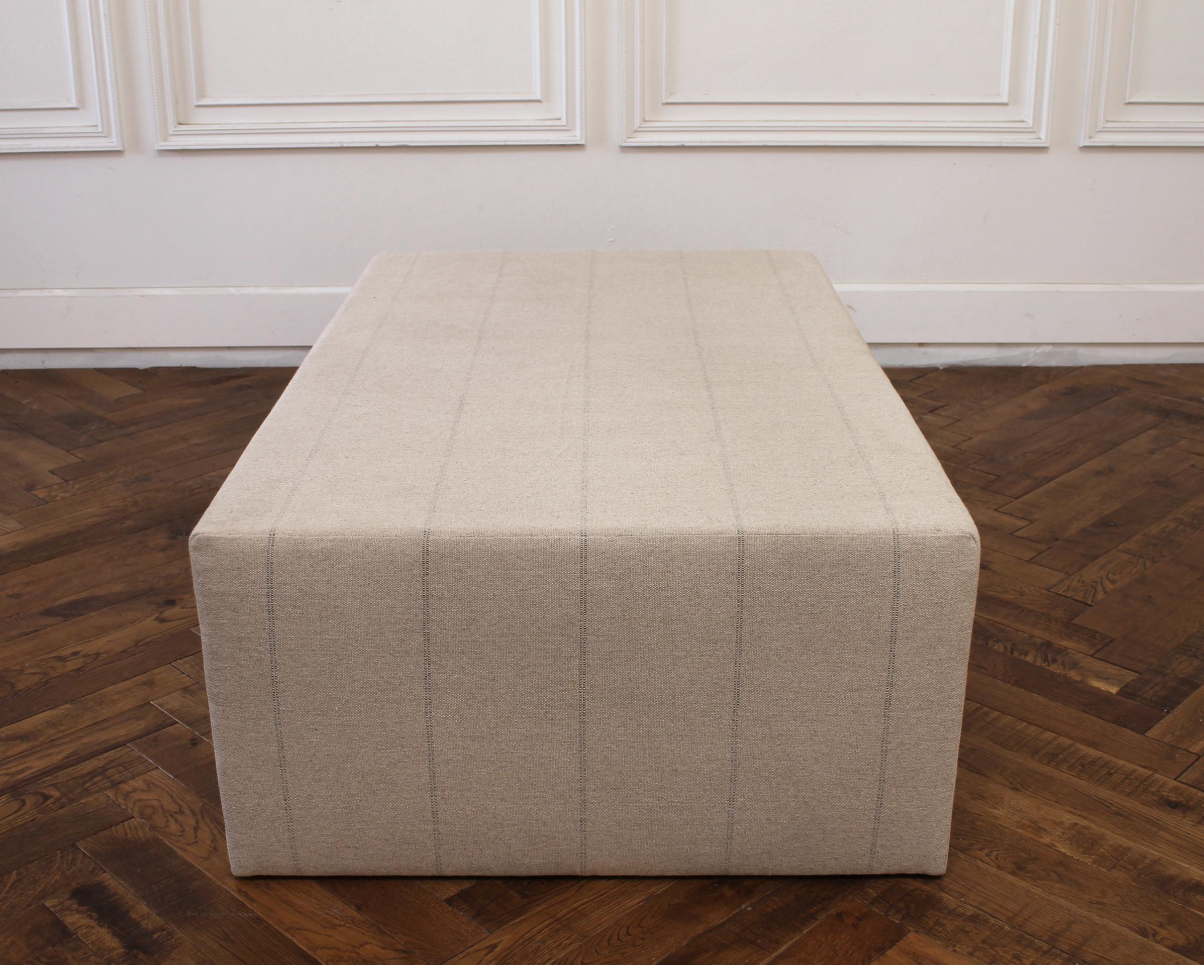 Custom Made Cube Ottoman with Natural Grainsack Style Upholstery 3