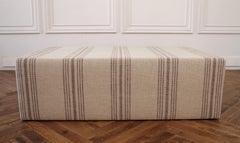 Custom Made Cube Ottoman with Natural Grainsack Style Upholstery