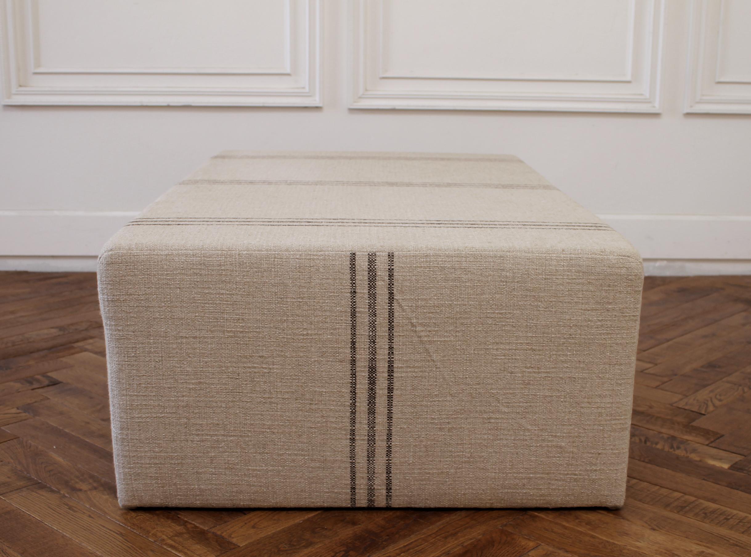 Custom Made Cube Ottoman with Tortola Style Upholstery In New Condition In Brea, CA