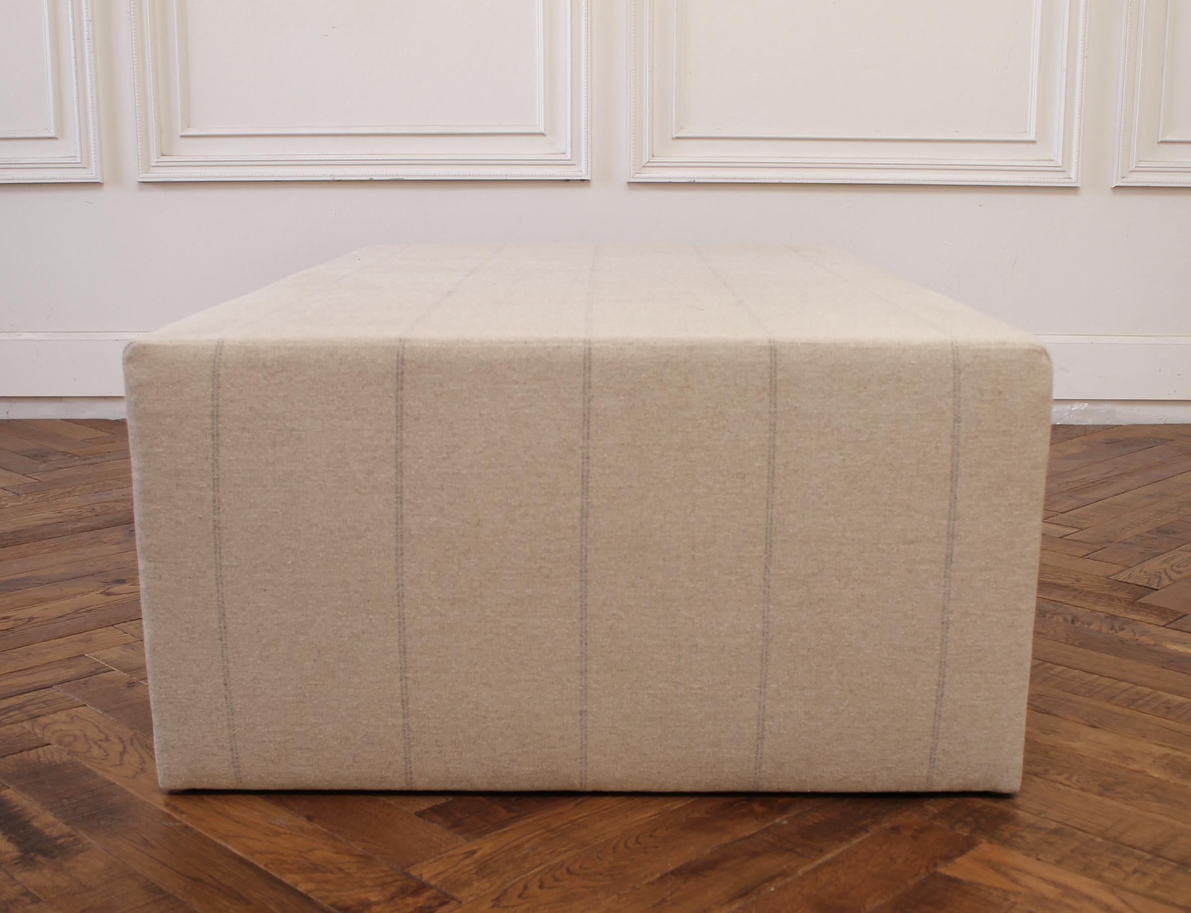 Custom Made Cube Ottoman with Natural Grainsack Style Upholstery 1