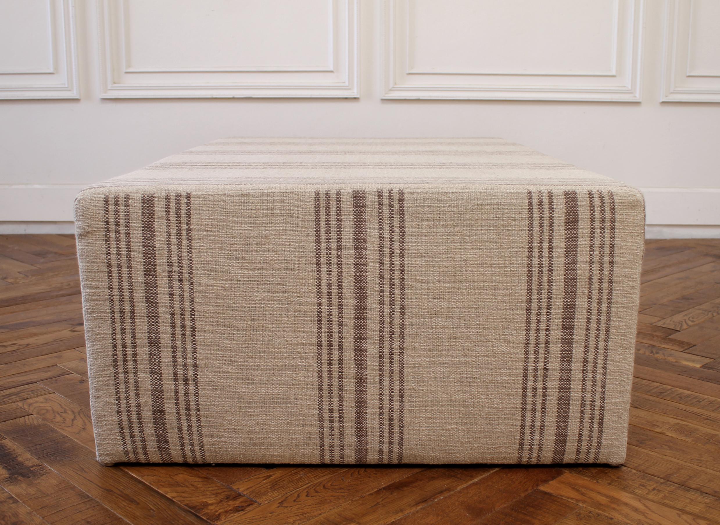 Custom Made Cube Ottoman with Natural Grainsack Style Upholstery 2