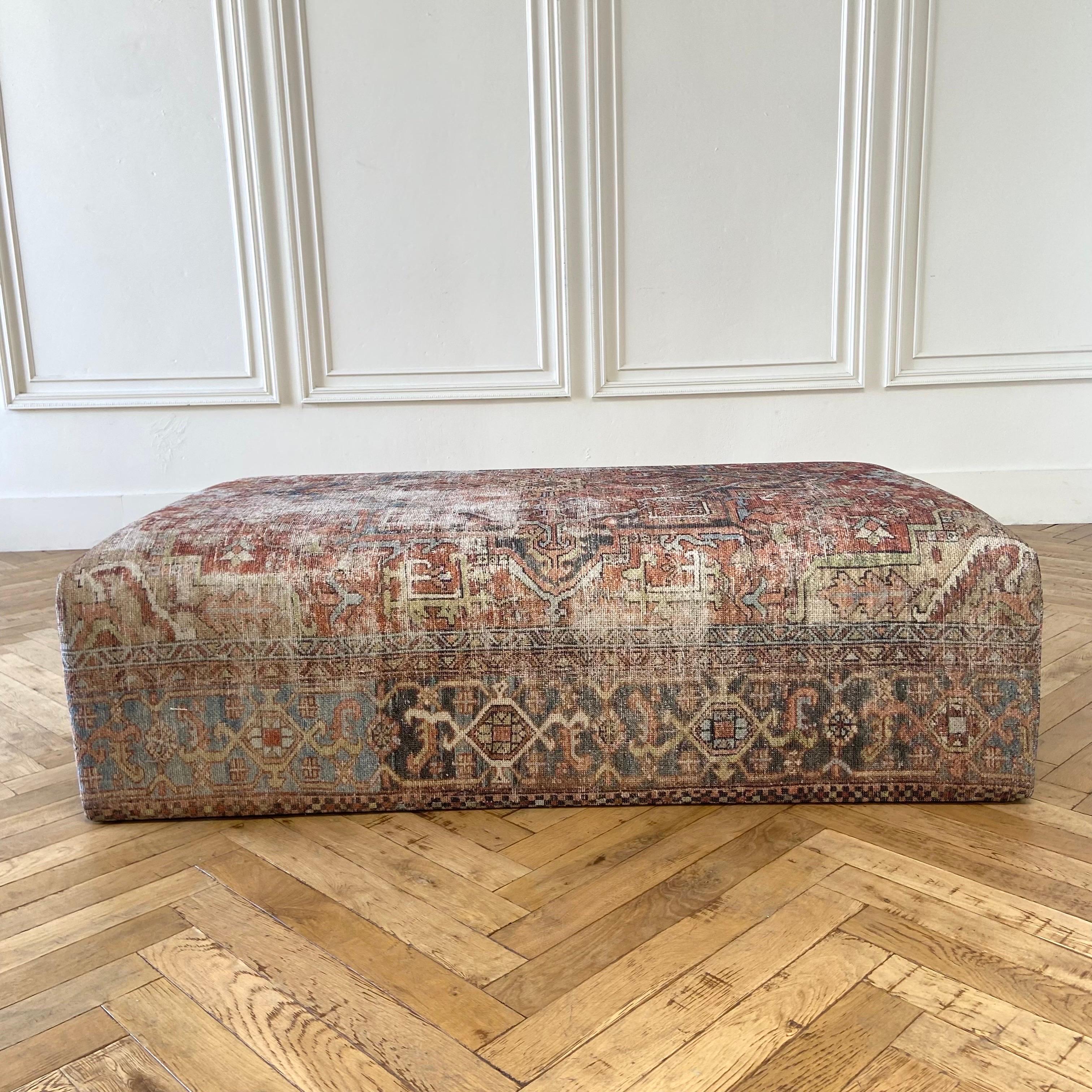 Contemporary Custom Made Cube Style Rug Cocktail Ottoman For Sale