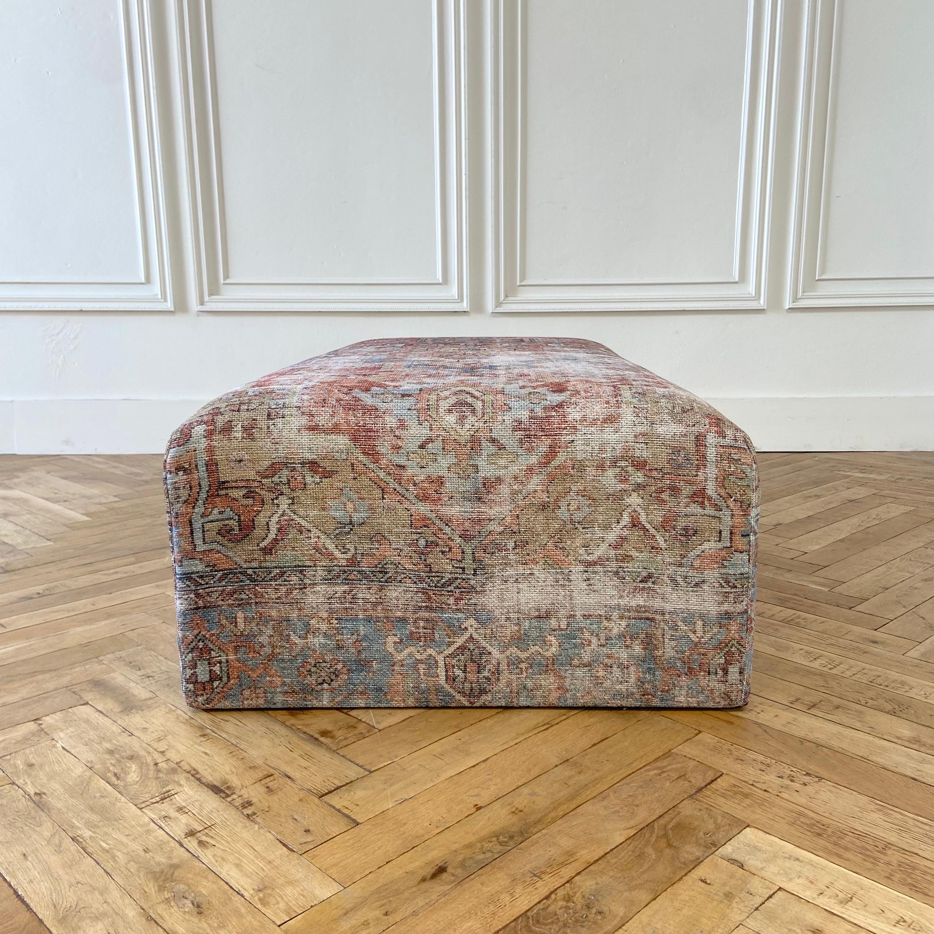 Custom Made Cube Style Rug Cocktail Ottoman For Sale 1