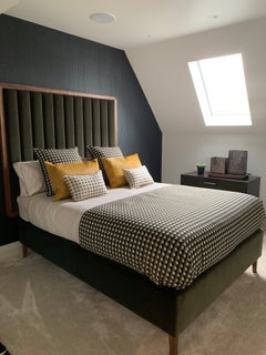 Custom Made Cupid Headboard and Bed Frame in Walnut and Velvet