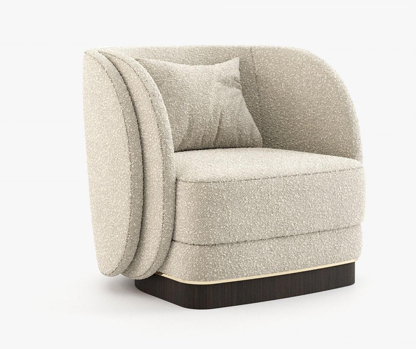 CUSTOM MADE Designer-Sessel mit Perlenboucle-Stoff und mattem Ebenholzgestell (Handgefertigt) im Angebot