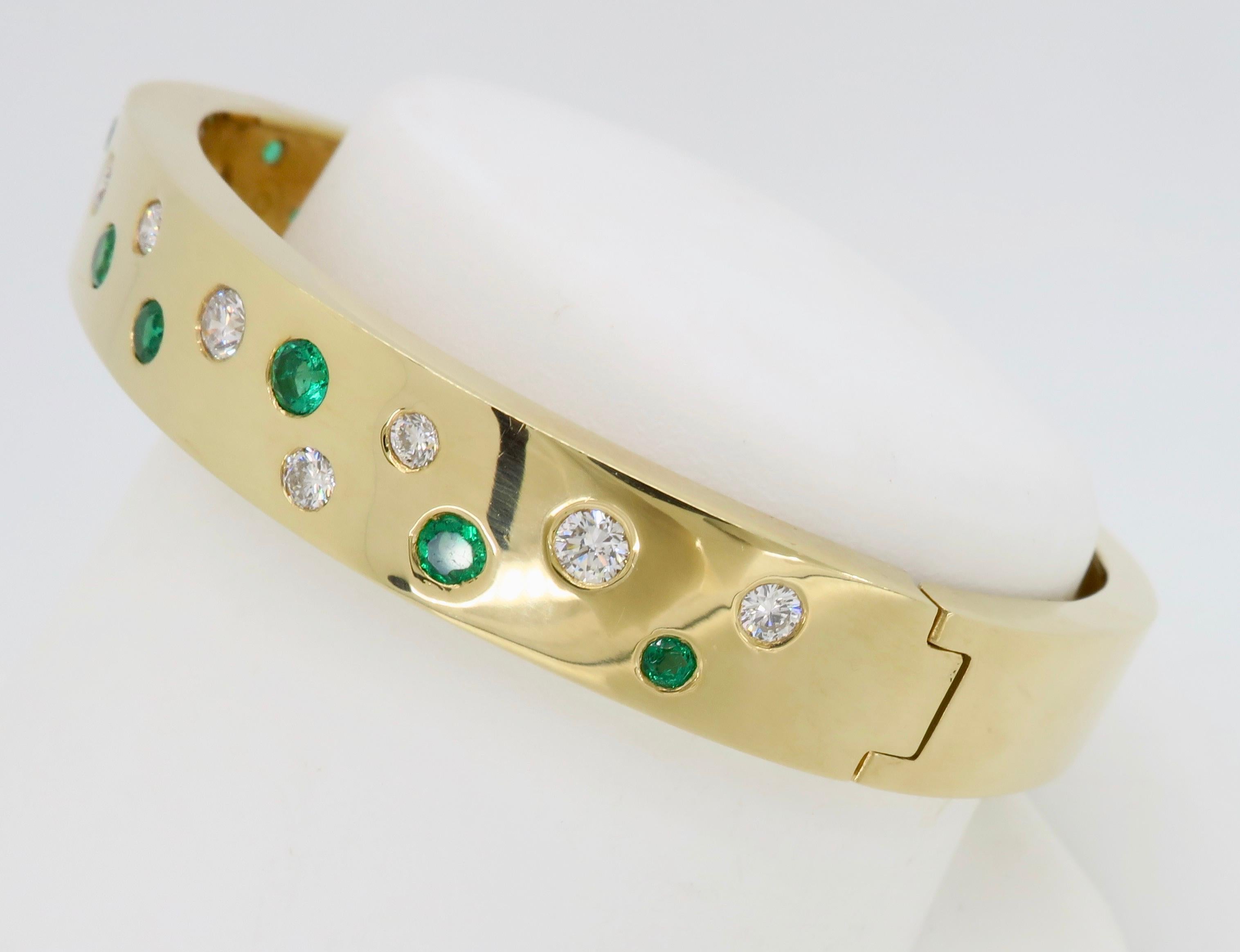 Custom Made Diamond and Emerald Bangle Bracelet 6