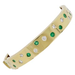 Custom Made Diamond and Emerald Bangle Bracelet