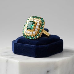 Custom Made Diamond, Emerald and 18K Yellow Gold Convertible Ring to Pendant